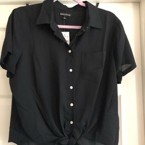 J CREW // Navy Button Up Short Sleeve Blouse